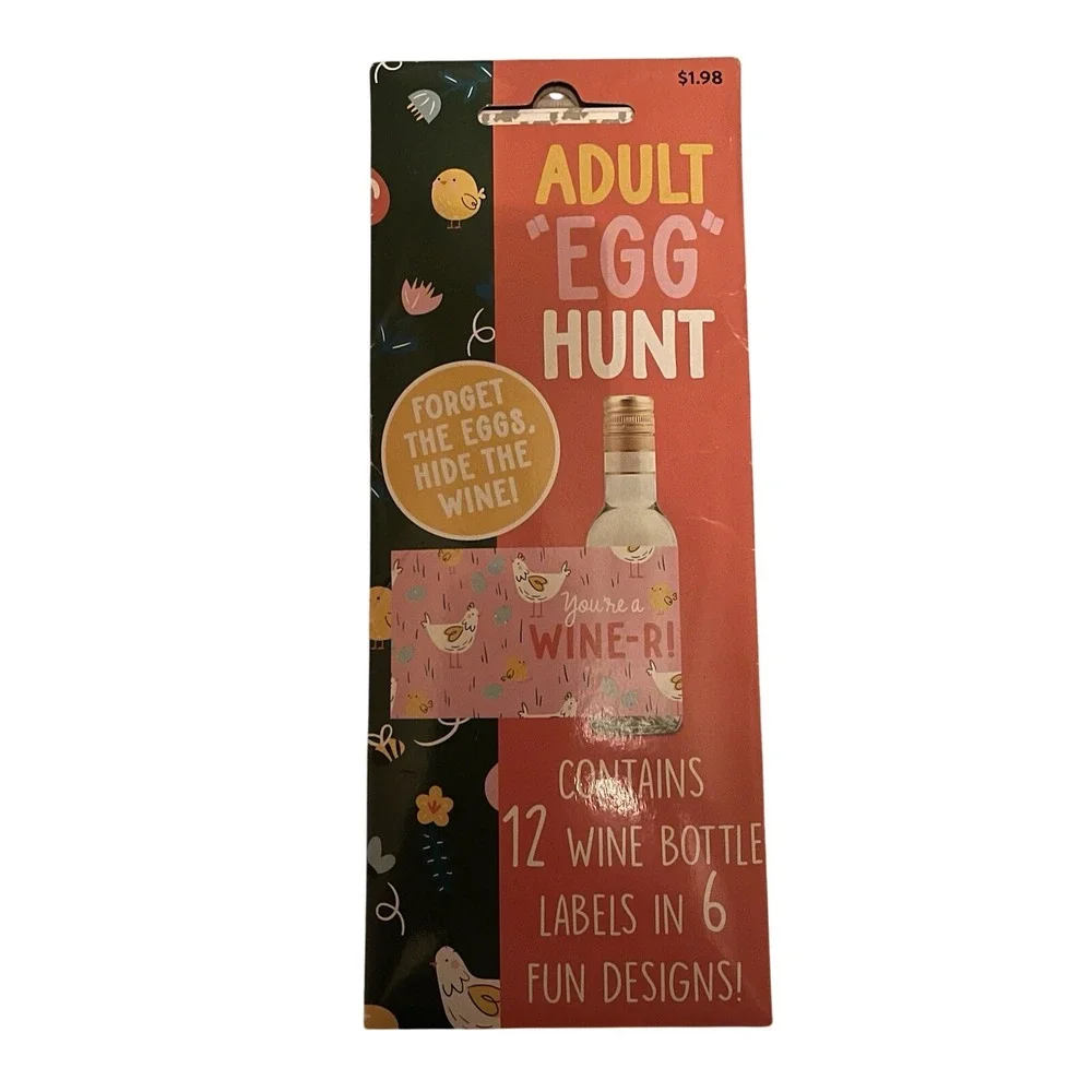 1‎ pack of 12 Easter MINI wine bottle wraps stickers Adult egg hunt 6 designs